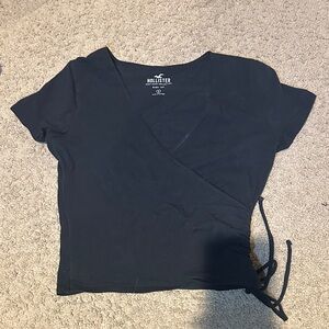 Hollister Black Short Wrap Crop Top with Side Tie